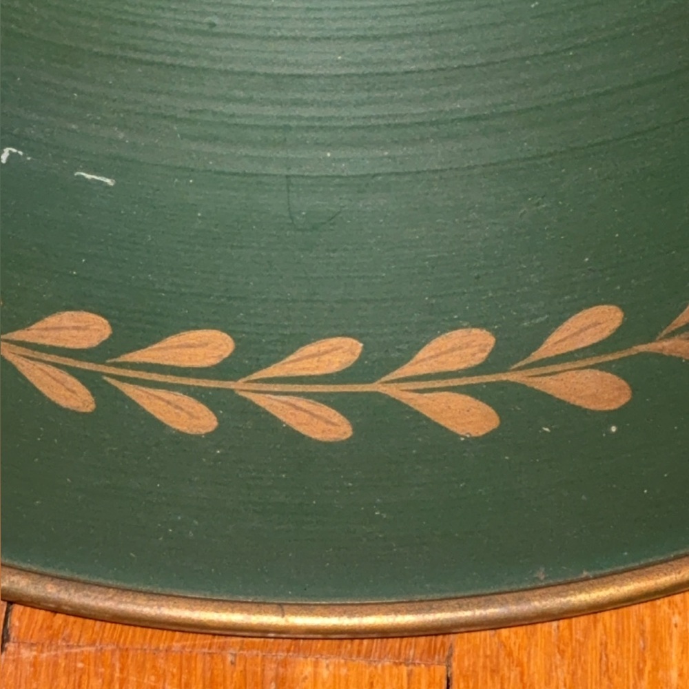 VINTAGE green & gold stencil painted tole metal lamp shade old/farmhouse/country - Picture 5 of 11